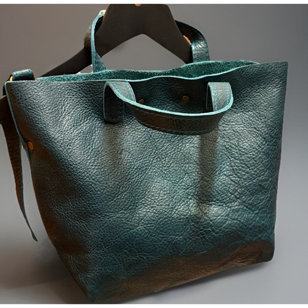 Portland Leather Almost Perfect Mini Crossbody Tote Blue Green - Picture 5 of 11